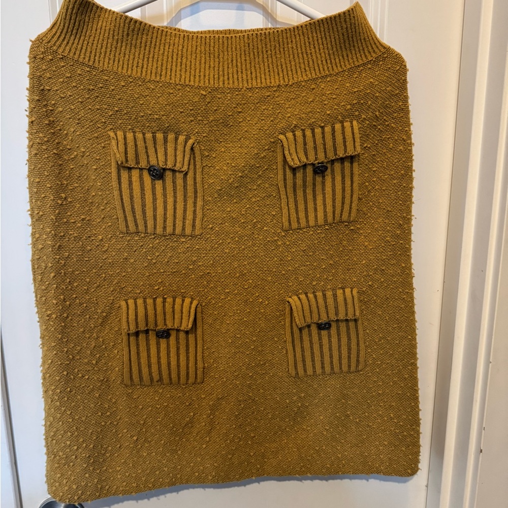 Anthropologie Moth Mustard Knit Pocket Skirt
